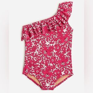 J. Crew Crewcuts Pink Floral Ruffle One Shoulder One Piece Swimsuit Girl’s 12